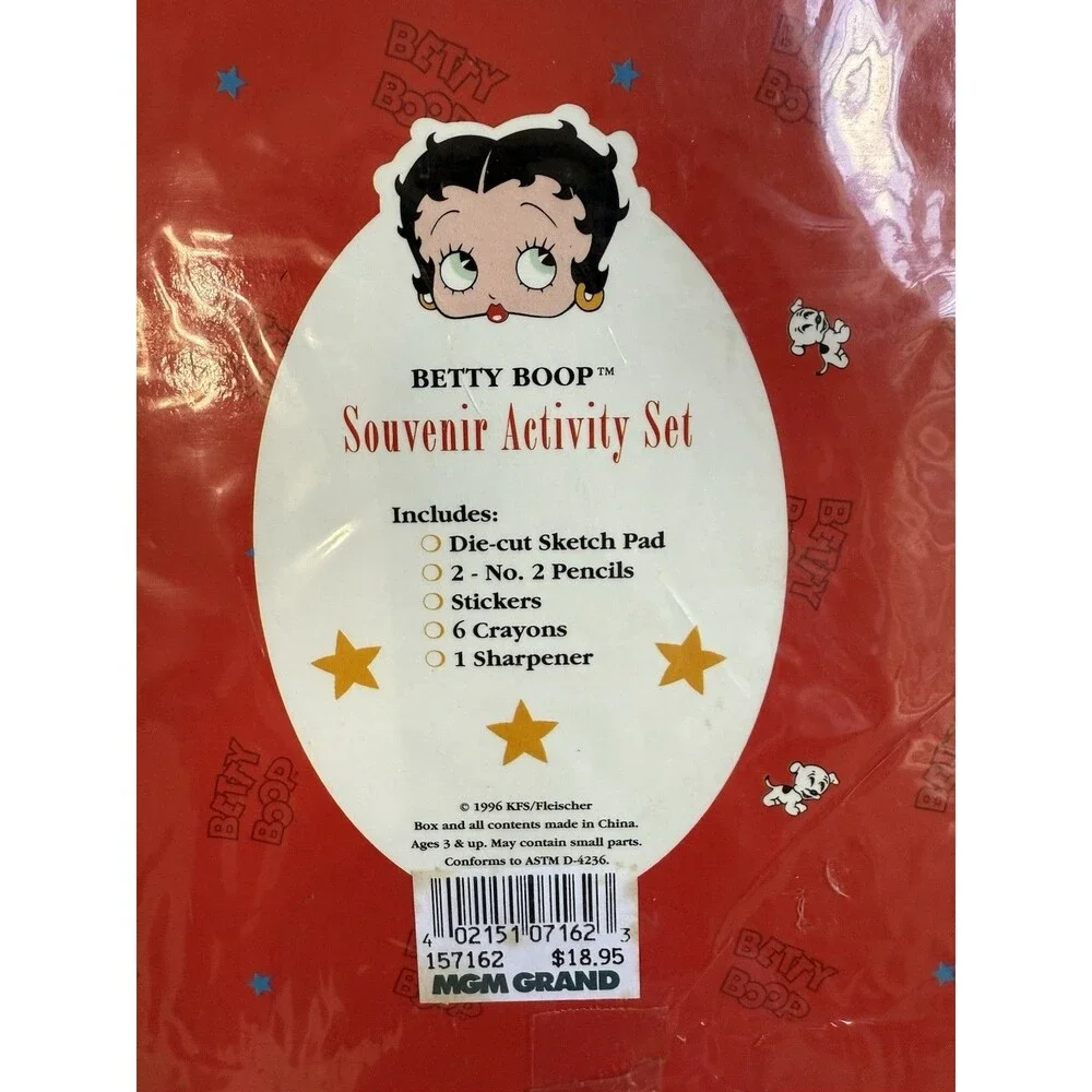 VINTAGE Betty Boop Souvenir Set Sketch pad pencil stickers crayons sharpener ‘96 - Picture 3 of 7